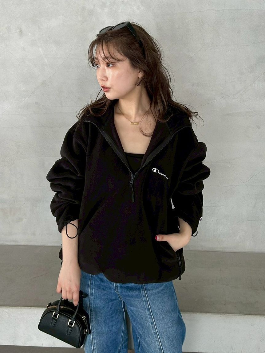 FRAY I.D「【FRAY I.D｜Champion】フリースハーフジッププルオーバー」|Tシャツ・カットソー|BLK
