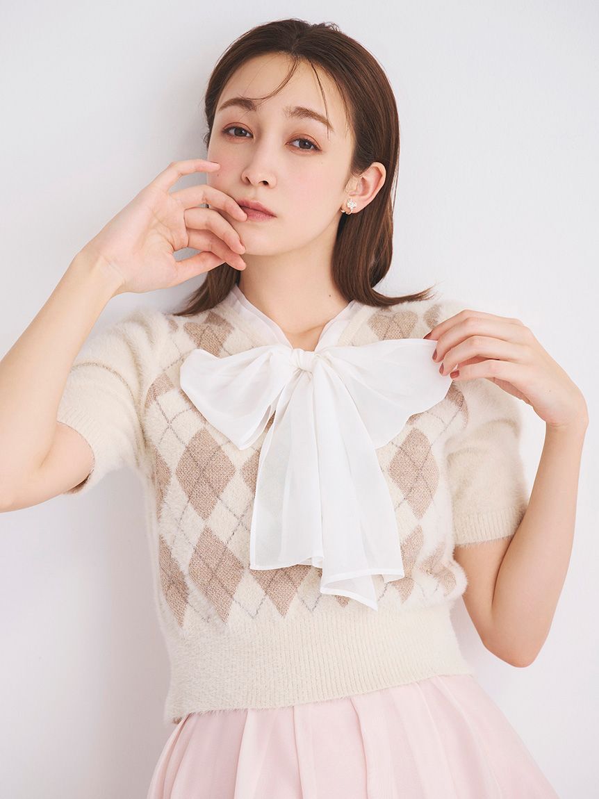 CELFORD「ボウタイリボンアーガイルニットプルオーバー」|ニット・セーター|