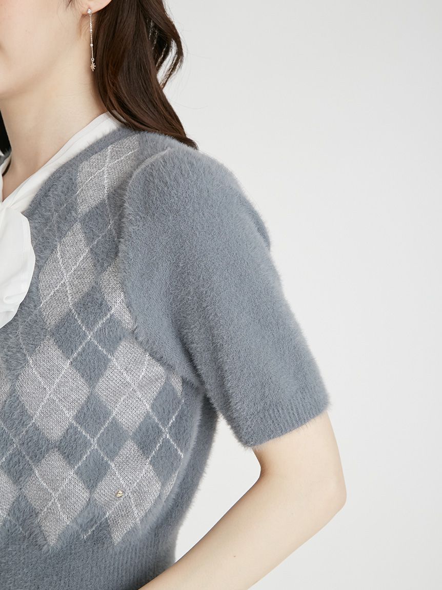 CELFORD「ボウタイリボンアーガイルニットプルオーバー」|ニット・セーター|