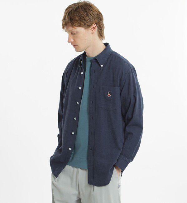 MACKINTOSH PHILOSOPHY「バッキンガムベア ボタンダウンシャツ サッカー/チェック」|シャツ・ブラウス|ネイビー無地