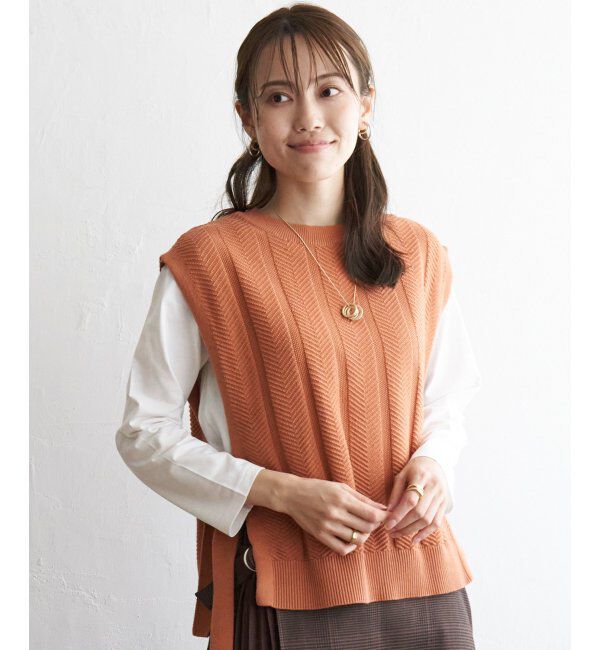 ikka「サイドリボンニットベスト」|ニット・セーター|オレンジ