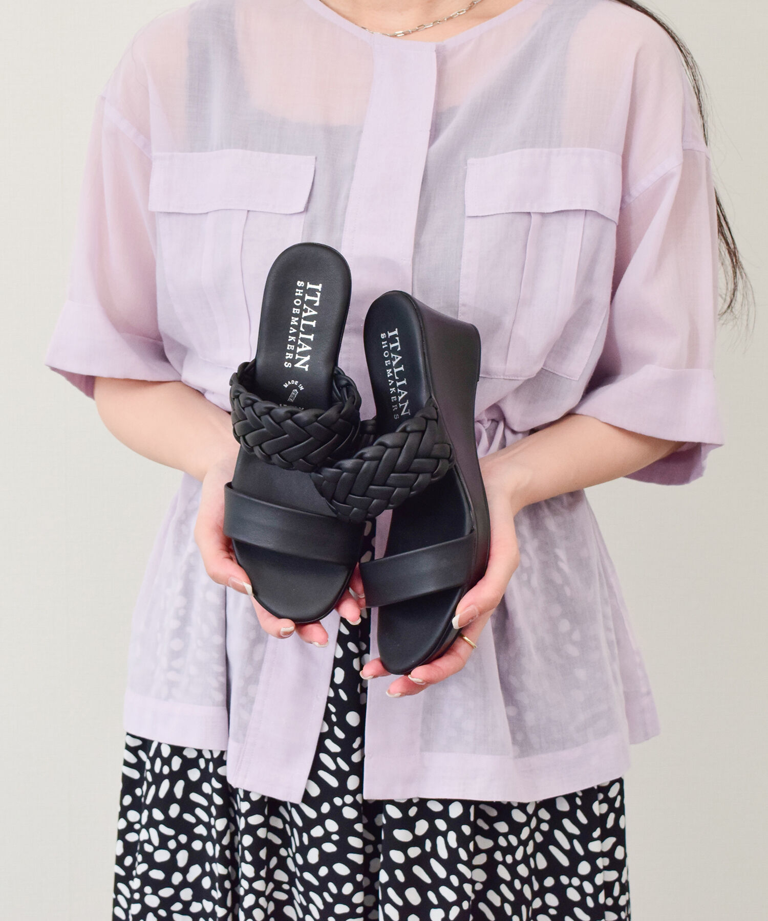 IMPORT SELECT「【ITALIAN SHOEMAKERS】イントレチャートウェッジヒールサンダル(952344)」|サンダル|