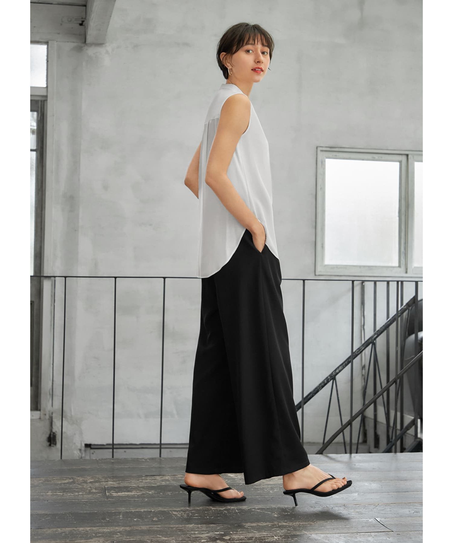 STYLE DELI「しなやかなノースリーブ比翼シャツブラウス」|シャツ・ブラウス|