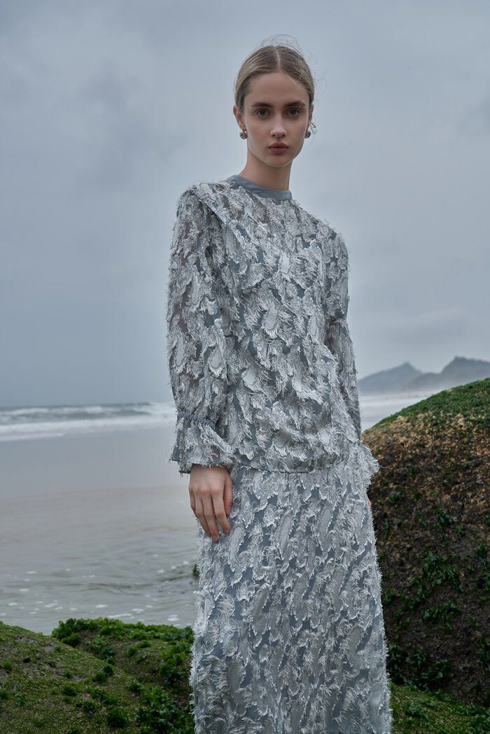 BACKYARD FAMILY「MIND カットジャガードブラウス 通販 ブラウス 長袖 レディース キャンディスリーブ」|シャツ・ブラウス|