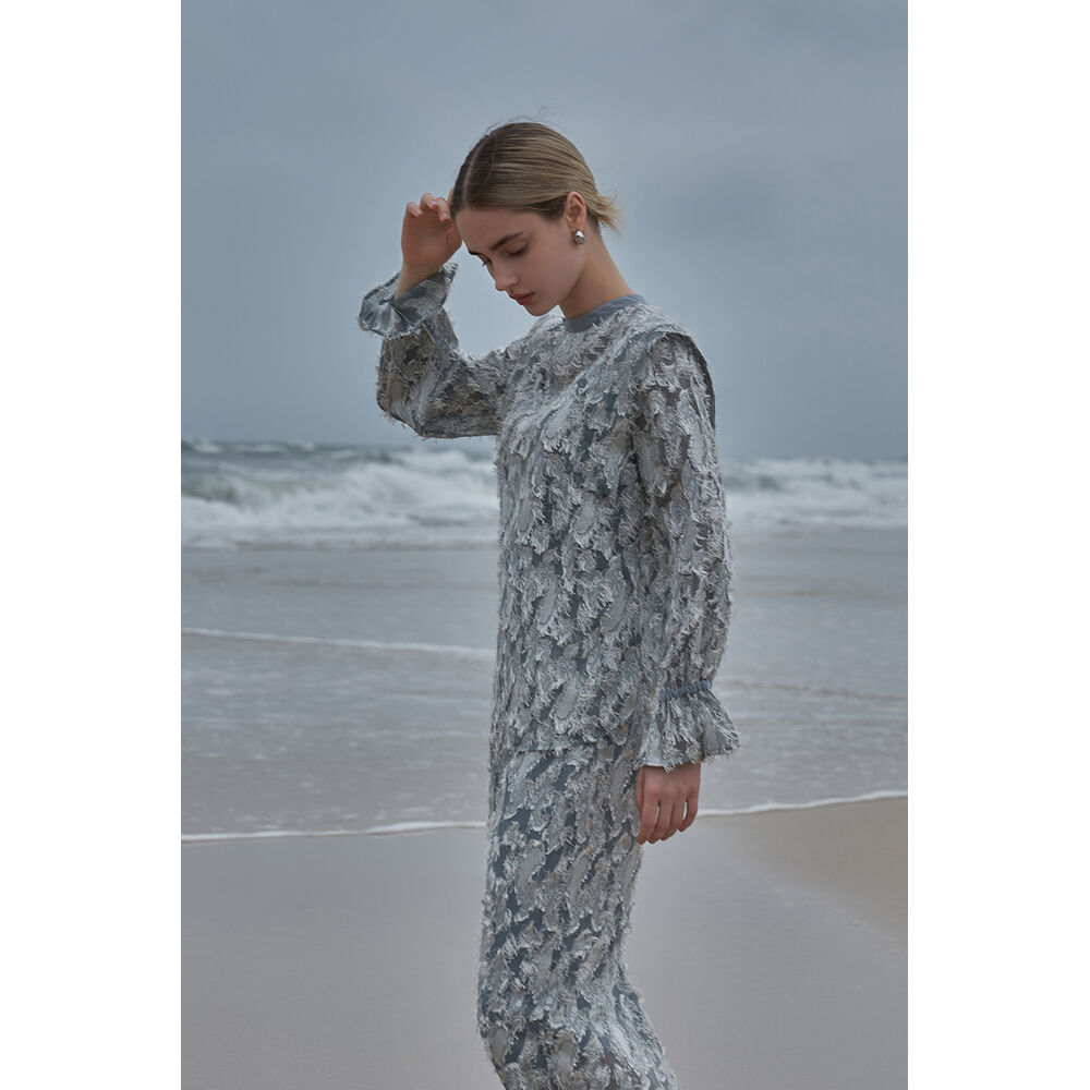 BACKYARD FAMILY「MIND カットジャガードブラウス 通販 ブラウス 長袖 レディース キャンディスリーブ」|シャツ・ブラウス|ブルー1