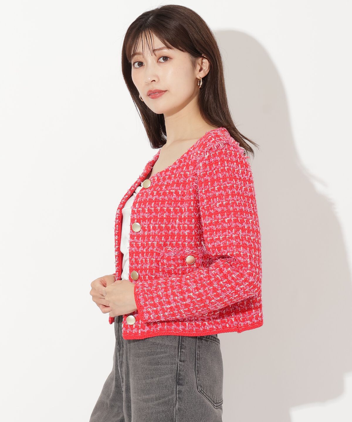 アンドクチュール「フリンジニットツイードカーディガン」|その他|