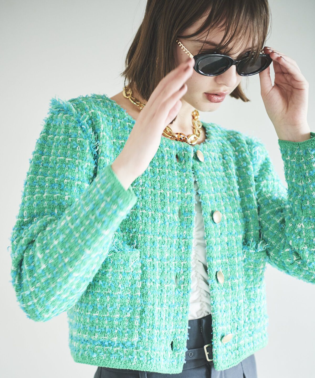 アンドクチュール「フリンジニットツイードカーディガン」|その他|