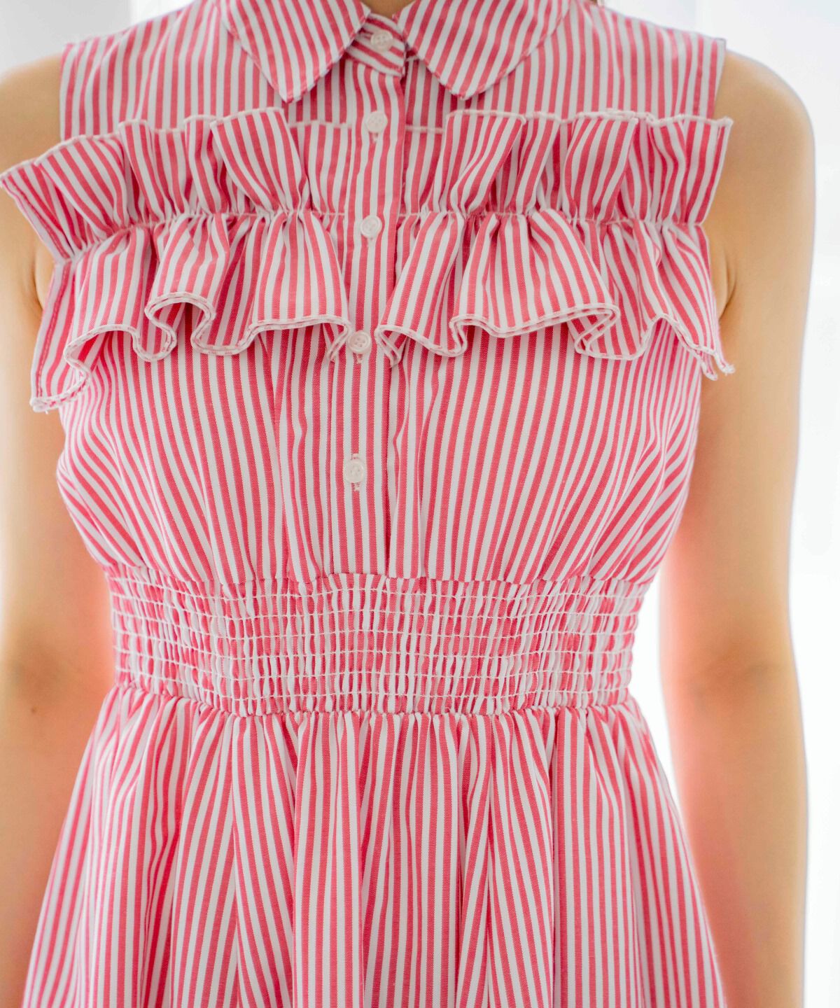 アンドクチュール「ヨークフリルストライプシャツワンピース」|ワンピース|