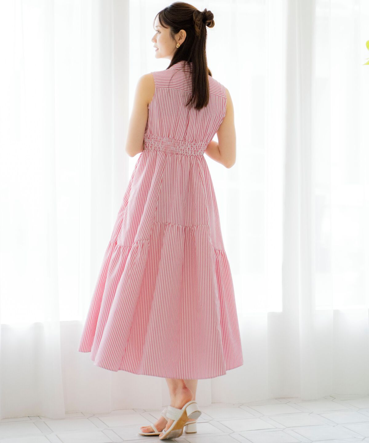 アンドクチュール「ヨークフリルストライプシャツワンピース」|ワンピース|