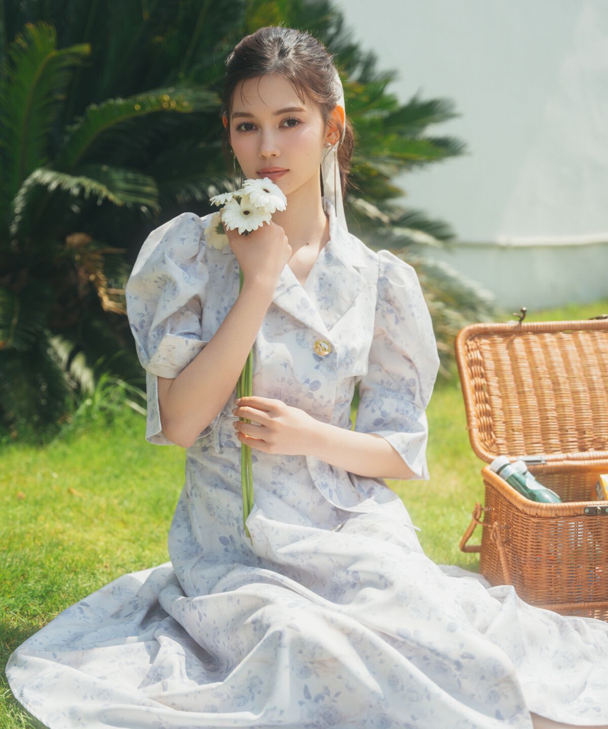 REDYAZEL「ローズプリントロングワンピース」|ワンピース|サックス