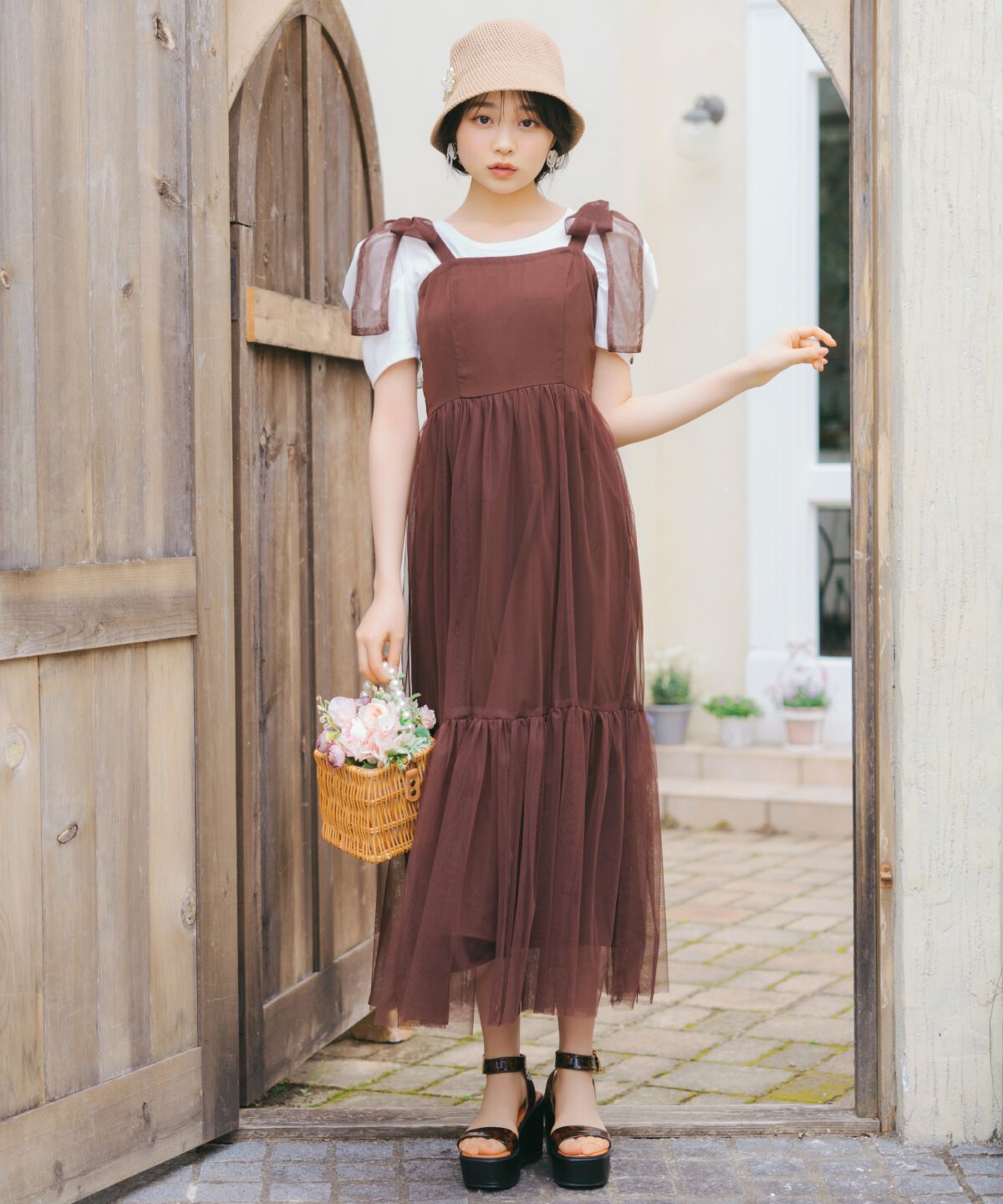 WILLSELECTION「ショルダーリボンチュールティアードワンピース」|ワンピース|