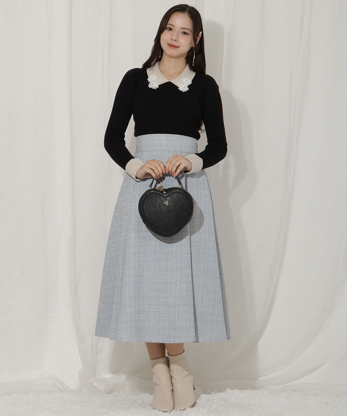 WILLSELECTION「ラメツイードフレアスカート」|フレア|サックス