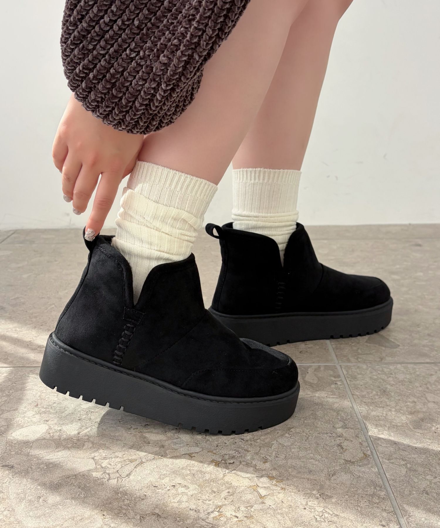 ORiental TRaffic「●2025秋冬新作●【 軽量 】 サイドスリット 厚底 ムートン ショートブーツ /51425 防寒」|ショートブーツ|