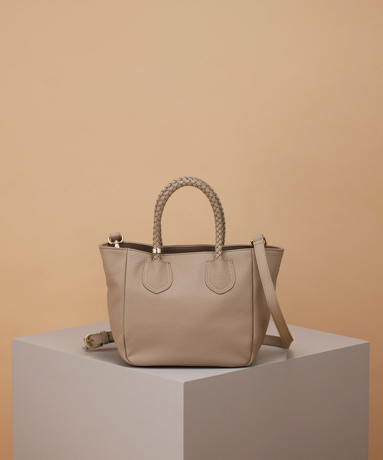 TOPKAPI TREASURE「【TREASURE TOPKAPI】シュリンクレザー メッシュハンドル ショルダー付き ミニ トート バッグ」|トートバッグ|グレージュ