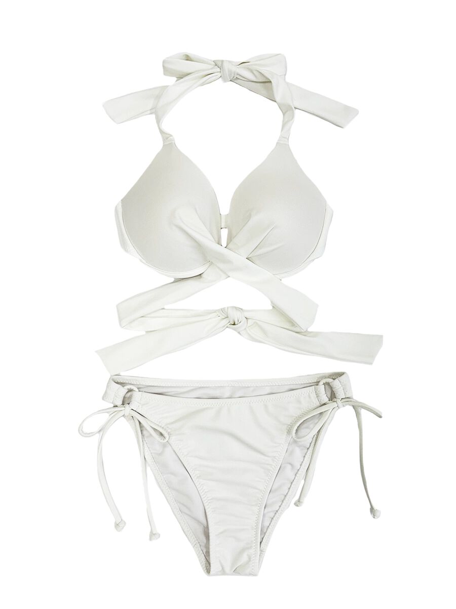PEAK&PINE「無地クロッシーワイヤースタイルアップビキニ」|ビキニ|オフ白