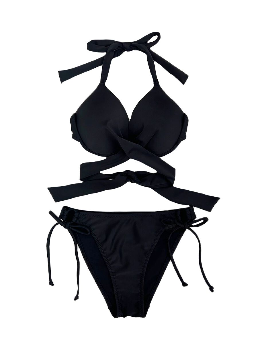 PEAK&PINE「無地クロッシーワイヤースタイルアップビキニ」|ビキニ|ブラック