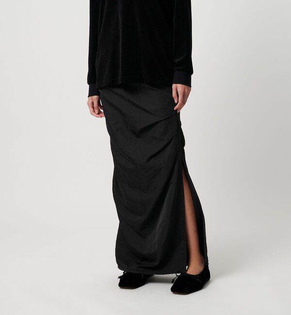ATTISESSION「＜ATTISESSION＞ナイロン ドレープ ロング スカート」|スカート|BLACK