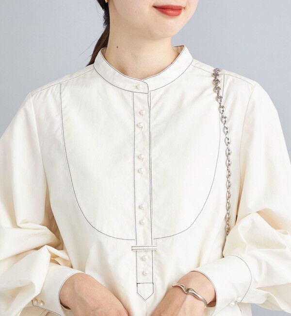 SHIPS for women「〈手洗い可能〉パールモチーフボタンワンピース ストライプ/ソリッド◇」|ワンピース|