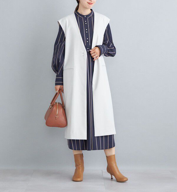 SHIPS for women「〈手洗い可能〉パールモチーフボタンワンピース ストライプ/ソリッド◇」|ワンピース|