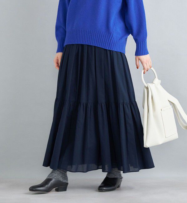 SHIPS for women「〈手洗い可能〉綿ドビー ティアード ギャザースカート◇」|スカート|ネイビー