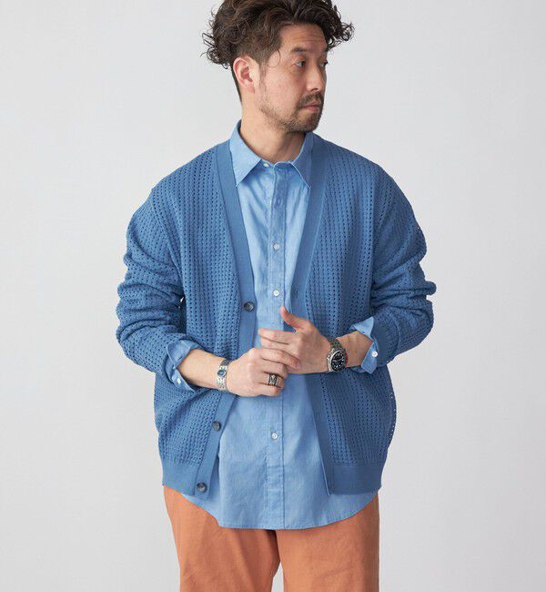 SHIPS「SHIPS:〈手洗い可能〉12ゲージ クロシェライク アイレット カーディガン」|カーディガン|ライトブルー