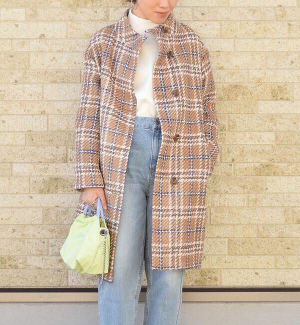 SHIPS Colors 「SHIPS Colors:ツイードチェックスタンドカラーコート」|その他|キャメル