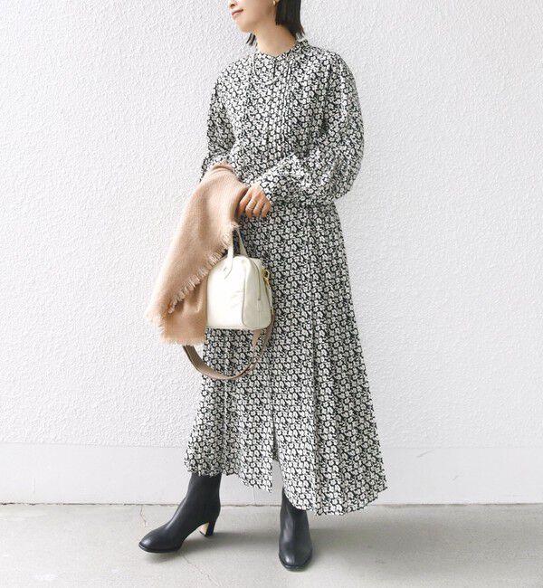 SHIPS for women「《一部追加予約》【WEB限定】〈手洗い可能〉ドット / 花柄 バンドカラー サイド プリーツ ワンピース」|ワンピース|