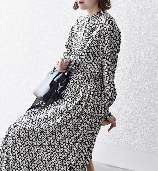 SHIPS for women「《一部追加予約》【WEB限定】〈手洗い可能〉ドット / 花柄 バンドカラー サイド プリーツ ワンピース」|ワンピース|