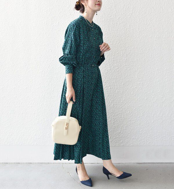 SHIPS for women「《一部追加予約》【WEB限定】〈手洗い可能〉ドット / 花柄 バンドカラー サイド プリーツ ワンピース」|ワンピース|