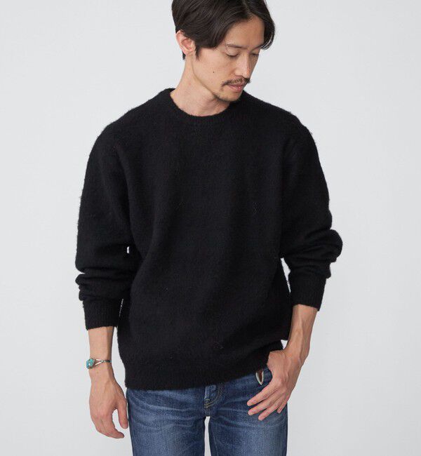 SHIPS「SHIPS: 7ゲージ ウール シャギー クルーネック ニット」|ニット・セーター|ブラック