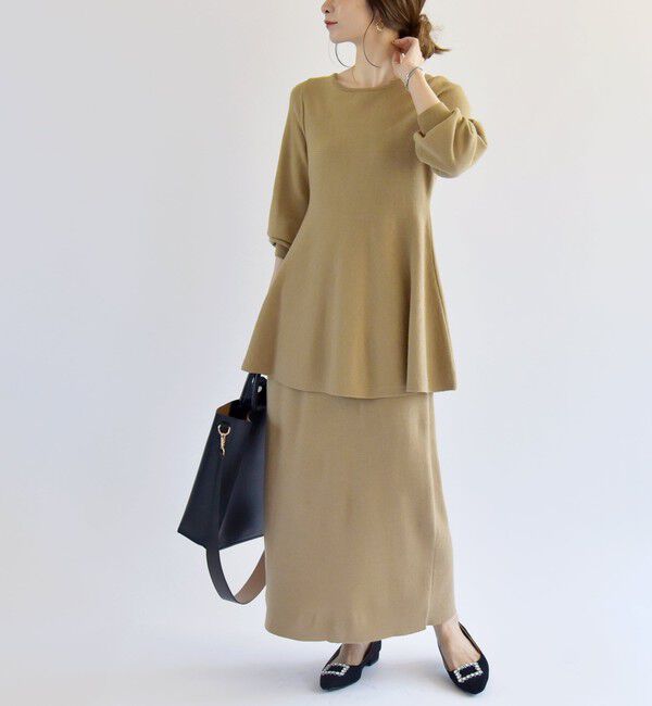 quaranciel「quaranciel:〈手洗い可能〉フレア プルオーバー ＆ Iライン スカート ニット セットアップ」|ニット・セーター|ベージュ