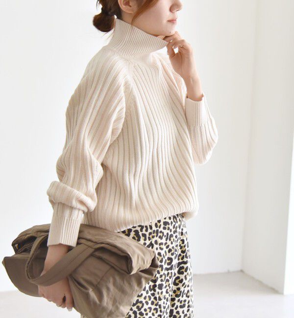 quaranciel「quaranciel:〈手洗い可能〉ファインウール ワイド リブ ラグラン ハイネックニット」|ニット・セーター|