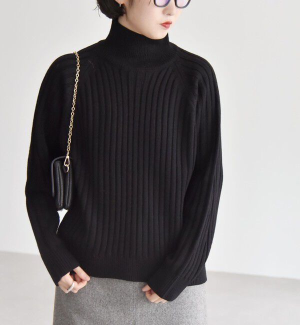quaranciel「quaranciel:〈手洗い可能〉ファインウール ワイド リブ ラグラン ハイネックニット」|ニット・セーター|