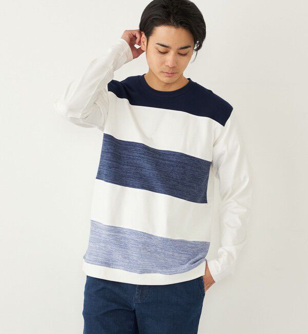 SHIPS Colors 「SHIPS Colors:〈手洗い可能〉切り替え ボーダー ロングスリーブ TEE」|Tシャツ・カットソー|ネイビー