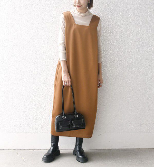 SHIPS any「SHIPS any:〈手洗い可能〉サテン スクエアネック ロング ワンピース」|ワンピース|