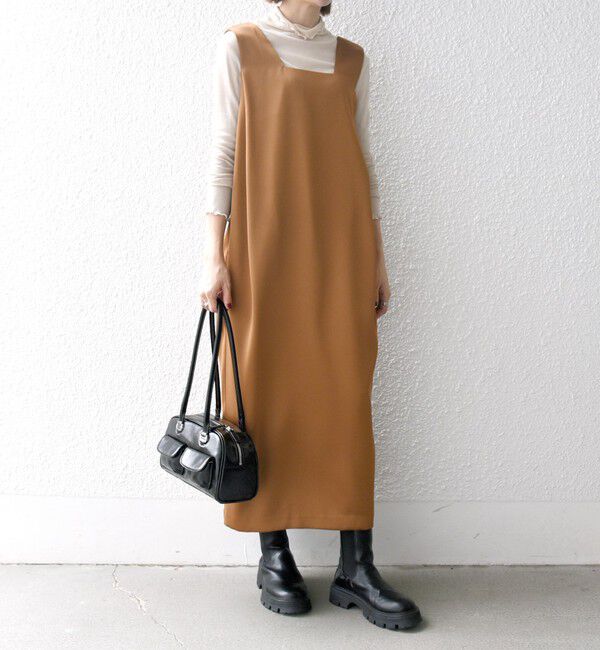 SHIPS any「SHIPS any:〈手洗い可能〉サテン スクエアネック ロング ワンピース」|ワンピース|