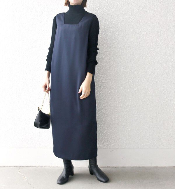 SHIPS any「SHIPS any:〈手洗い可能〉サテン スクエアネック ロング ワンピース」|ワンピース|