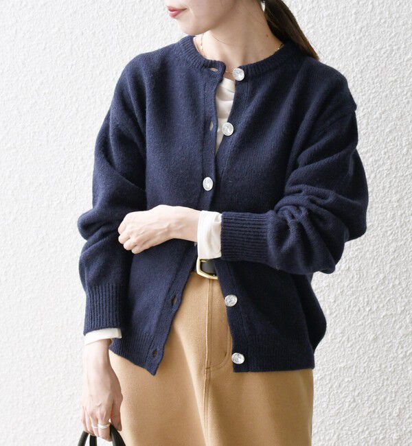 SHIPS any「SHIPS any:〈手洗い可能〉ビジュー ボタン クルーネック コンパクト カーディガン」|カーディガン|
