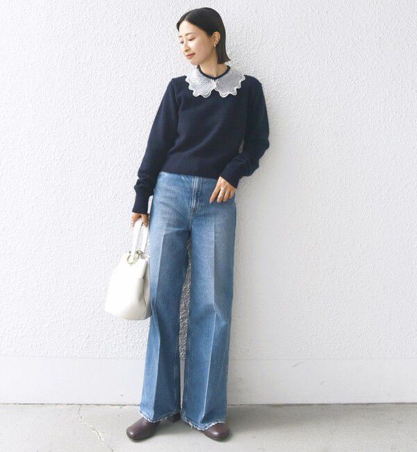 SHIPS for women「【WEB限定】〈手洗い可能〉布帛 襟付き ニット プルオーバー」|ニット・セーター|