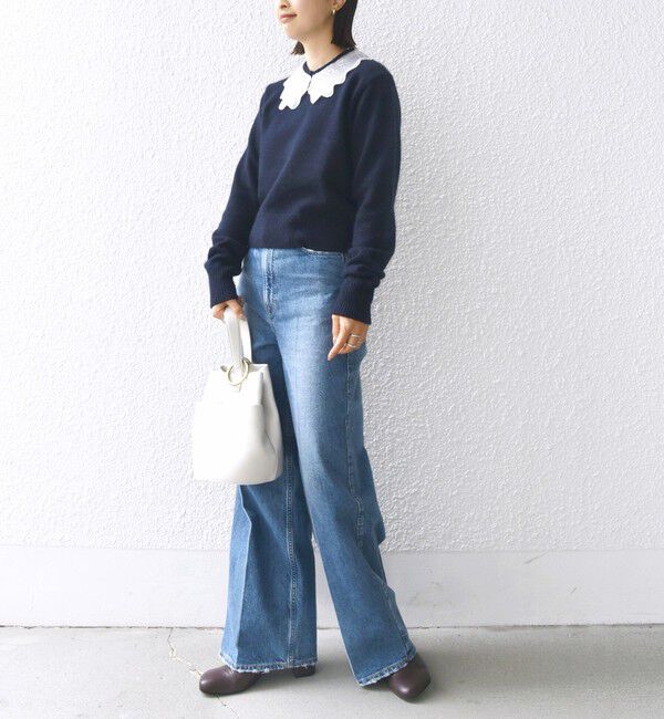 SHIPS for women「【WEB限定】〈手洗い可能〉布帛 襟付き ニット プルオーバー」|ニット・セーター|