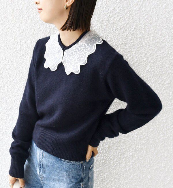 SHIPS for women「【WEB限定】〈手洗い可能〉布帛 襟付き ニット プルオーバー」|ニット・セーター|