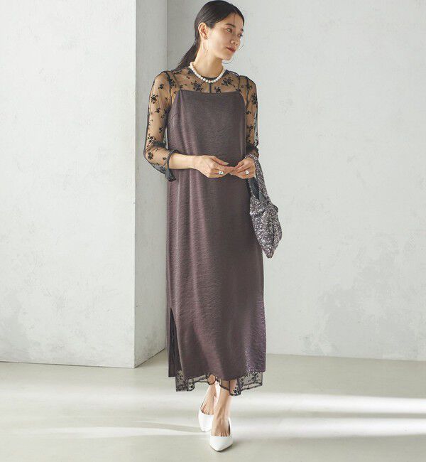 SHIPS for women「kaene:フロッキー レース &times; サテン 2WAY ワンピース（セレモニー対応可）」|ドレス|