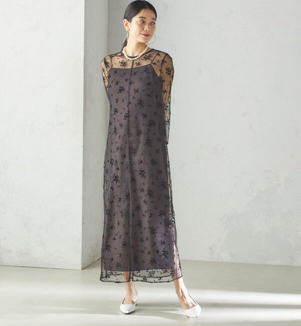 SHIPS for women「kaene:フロッキー レース &times; サテン 2WAY ワンピース（セレモニー対応可）」|ドレス|