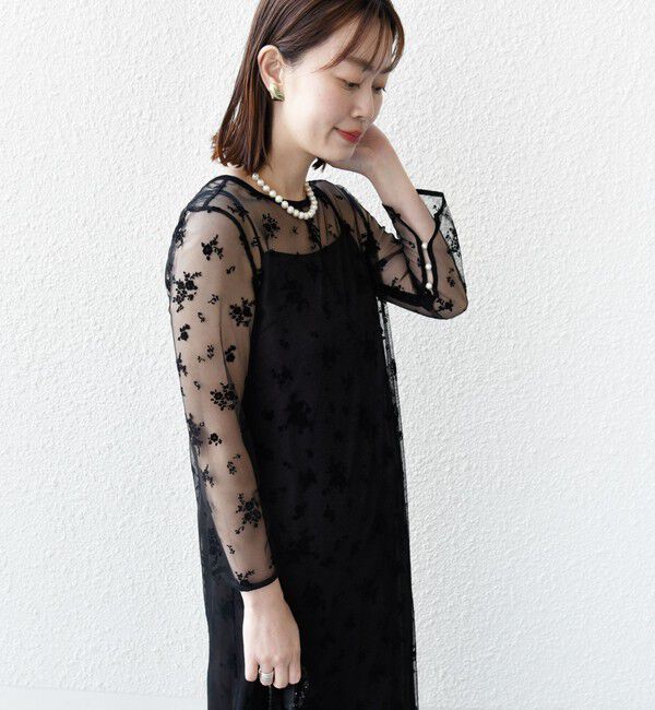 SHIPS for women「kaene:フロッキー レース &times; サテン 2WAY ワンピース（セレモニー対応可）」|ドレス|