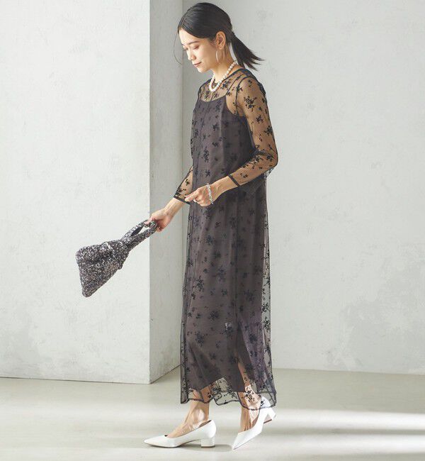 SHIPS for women「kaene:フロッキー レース &times; サテン 2WAY ワンピース（セレモニー対応可）」|ドレス|