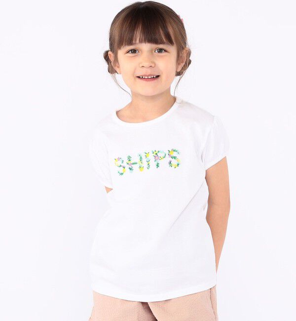 SHIPS KIDS「SHIPS KIDS:100～130cm / ガーリー 刺繍 ロゴ Tシャツ」|Tシャツ・カットソー|