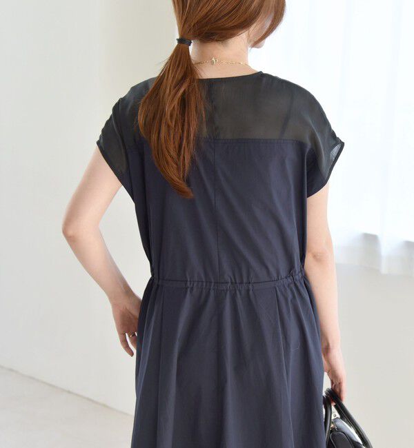 quaranciel「quaranciel :〈洗濯機可能〉シアー ドッキング Vネック フレンチスリーブ ワンピース」|ワンピース|