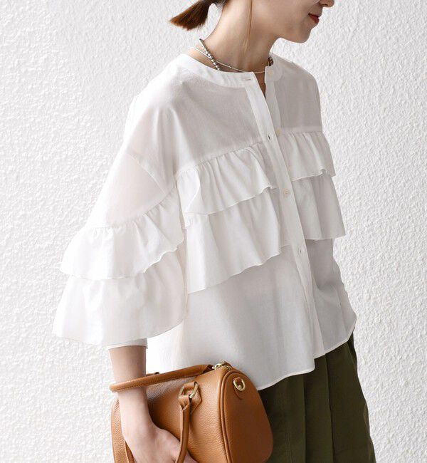 SHIPS any「SHIPS any:〈洗濯機可能〉ボイル フリル バンドカラー シャツ ブラウス 2」|シャツ・ブラウス|