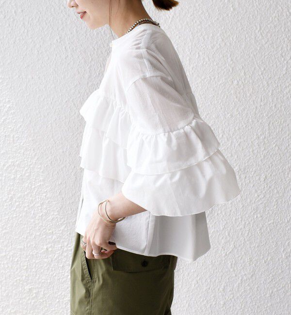 SHIPS any「SHIPS any:〈洗濯機可能〉ボイル フリル バンドカラー シャツ ブラウス 2」|シャツ・ブラウス|