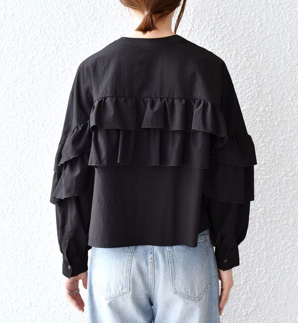 SHIPS any「SHIPS any:〈洗濯機可能〉ボイル フリル バンドカラー シャツ ブラウス 2」|シャツ・ブラウス|